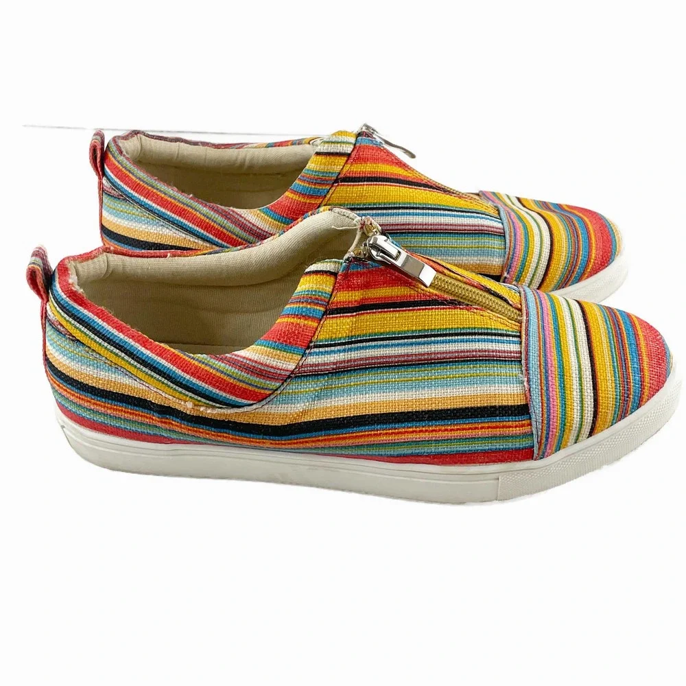 Volatile Multicolor Striped Slip-on Zip Up Canvas Sneakers - Picture 6 of 9